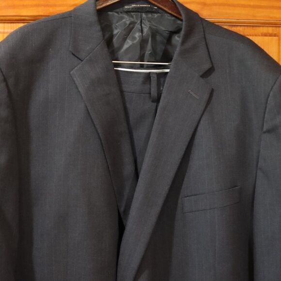 Petrocelli Charcoal Pinstripe Wool Suit Suspenders 58R Mens Tailored Classic - Picture 8 of 13